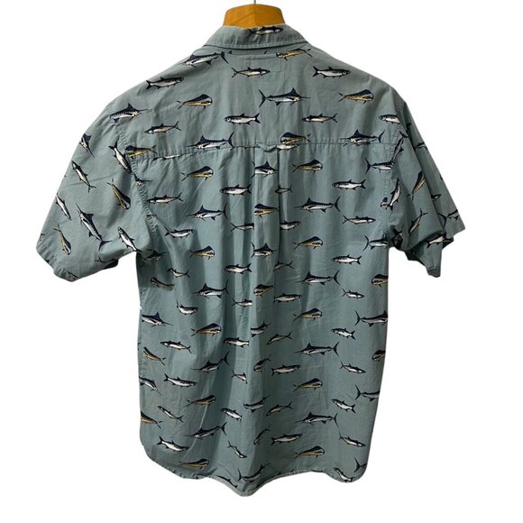 Columbia Men's Short Sleeve Button-Up Shirt With‎ Fish Print Light Blue XL - Picture 5 of 9